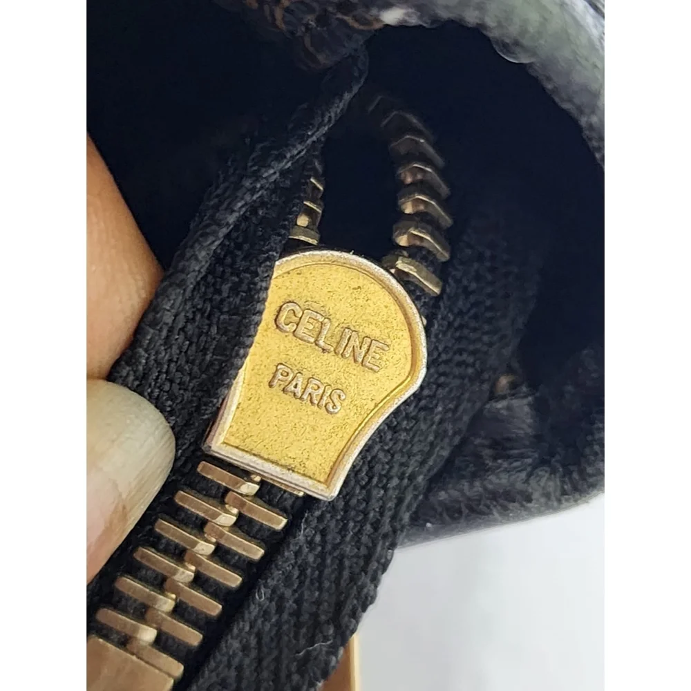 Céline Vintage Macadam Canvas Shoulder Bag Black/Brown